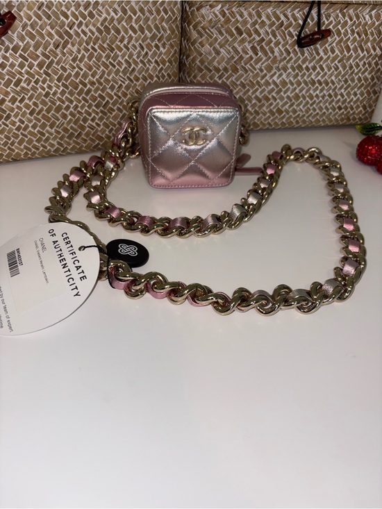 CHANEL Handbags - CHANEL Metallic Pink Quilted Mini Camera Bag with Gold Chain